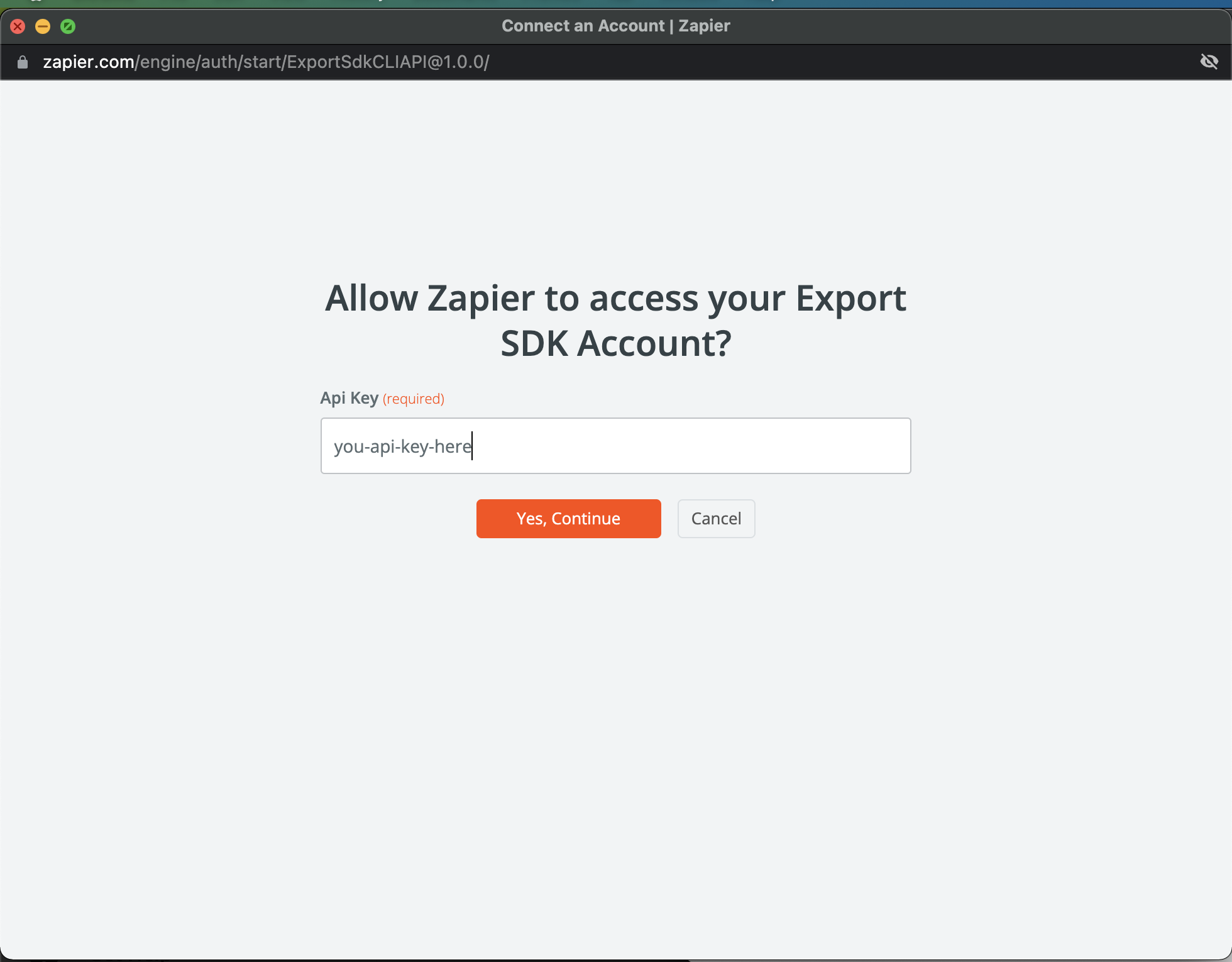 Screenshot of API ke input dialog