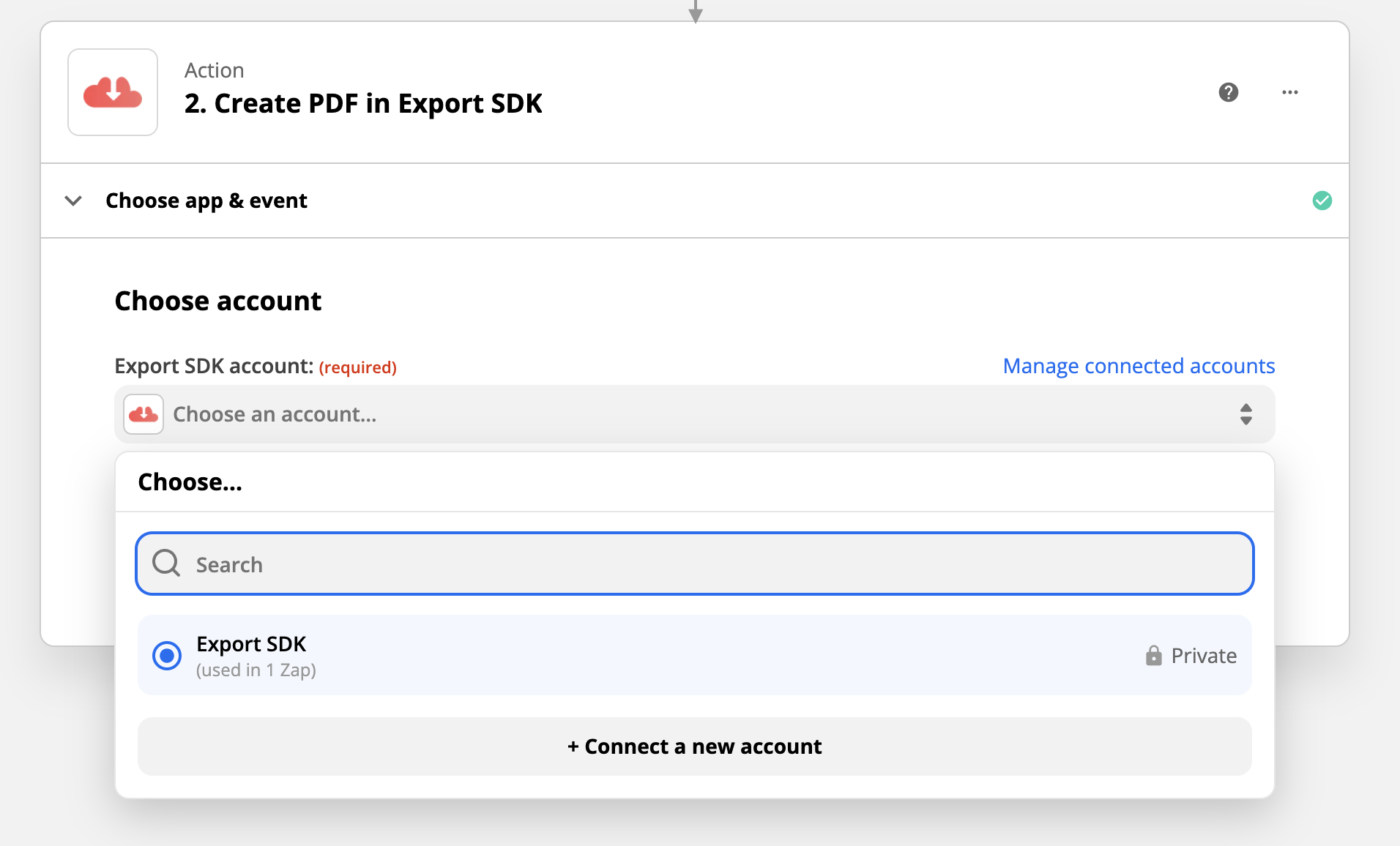 Selecting an Export SDK account